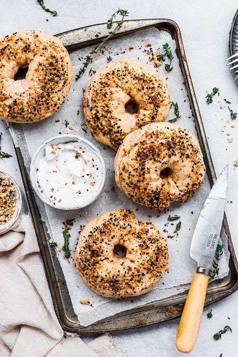 Bagel Photography, Bagel Spread, Everything Bagels, Vegan Greek, Best Bagels, Bagel Sandwich, Vegan Yogurt, Vegan Cream Cheese, Vegan Bread