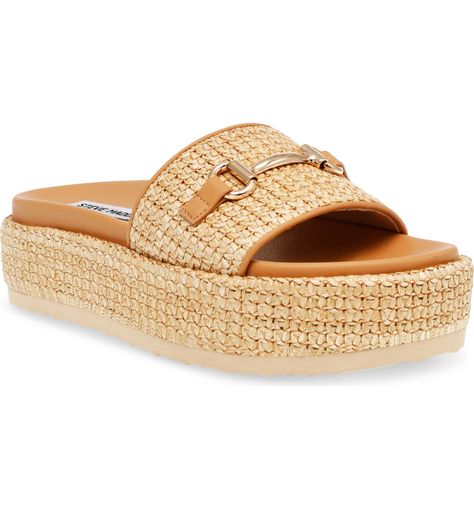 Steve Madden Kayley Platform Slide Sandal (Women) | Nordstrom Platform Sandals Outfit, Platform Design, Preppy Shoes, Steve Madden Store, Sandals Outfit, Woven Raffia, Platform Slides, Rhinestone Wedding, Chunky Platform