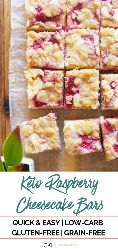 Keto Raspberry Cheesecake, Keto Raspberry, Raspberry Cheesecake Bars, Keto Bars, Clean Keto, Desserts Keto, Almond Bars, Postre Keto, Low Carb Diets