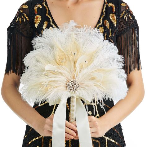 Gatsby Wedding Bouquet, Feather Centerpiece Wedding, Ostrich Feather Fan, Orchid Corsages, Flapper Accessories, Feather Bouquet, Silk Tulips, Gatsby Wedding Theme, Feather Centerpieces