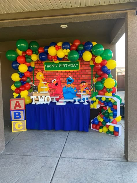 Sesame Street Birthday Party Backdrop, Sesame Street First Birthday Photo Shoot, Elmo Park Birthday Party, Elmo Birthday Balloons, Diy Sesame Street Decorations First Birthdays, Sesame Street Elmo Birthday Party Ideas, Sesame Street Diy Party Ideas, Simple Elmo Birthday Party, Elmos Wonderful World Party