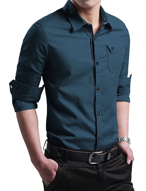 XTAPAN Men's Casual Slim Fit Shirt Cotton Long Sleeve Button Down Dress Shirt at Amazon Men’s Clothing store: Handsome Style, Cargo Shirts, Business Dress, Business Shirts, Outdoor Outfit, Military Fashion, Mens Shirt Dress, Long Sleeve Casual, Men Dress