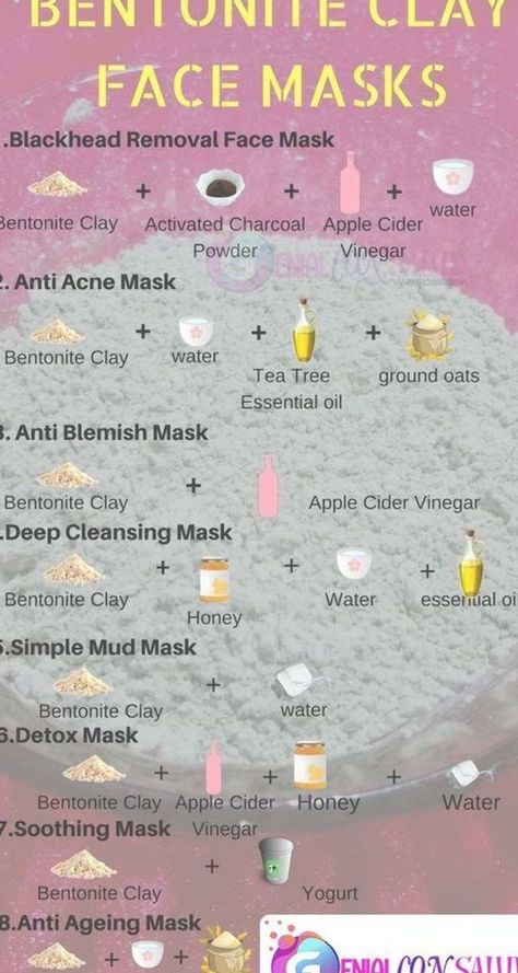 Clay Face Masks, Bentonite Clay Face Mask, Anti Acne Mask, Bentonite Clay Mask, Acne Mask, Detox Bath, Clay Face Mask, Face Mask Recipe, Clay Face