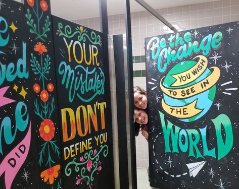 Chalkboard Mural, Mural School, Bathroom Mural, Classe D'art, School Improvement, School Bathroom, Bathroom Stall, School Hallways, School Culture