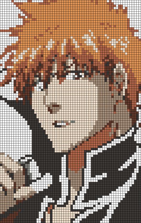 Alpha Pattern #21474 Preview added by duck Bleach Anime Perler Beads, Bleach Cross Stitch, Bleach Perler Beads, Bleach Pixel Art, Bleach Crochet, Anime Pixel Art Grid, Pixel Art Pattern Anime, Alpha Patterns Pixel Art, Pixel Art Crochet