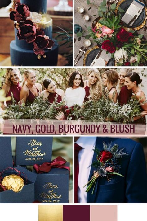 100+ Marsala/burgundy color combos for 2019 fall weddings---marsala/burgundy and navy blue of wedding cakes, wedding dresses and groom boutonnieres, for outdoor woodland weddings fal fall Bold Blush, Burgundy Blush Wedding, Navy Blush Weddings, Navy Palette, Navy And Burgundy Wedding, Blush Wedding Colors, Burgundy And Blush Wedding, Wedding Color Palettes, Gold Wedding Colors