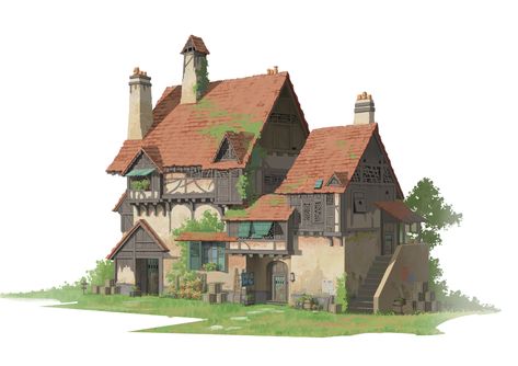 ArtStation - Medieval houses-2 Medieval Manor Concept Art, Medieval Cabin, Medieval House Concept Art, Medieval Concept Art, Tudor Houses, Minecraft Building Blueprints, Architecture Series, German Houses, Medieval House