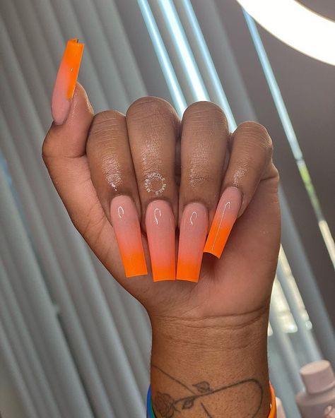 Orange Acrylic Nails, Acrylic Nails Nude, Tapered Square Nails, Orange Dream, Spring Acrylic Nails, Pink Ombre Nails, Gel Nails Diy, Vibrant Nails, French Acrylic Nails