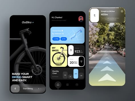 App Ui Design Inspiration, Cycling App, Ux App Design, Mobile App Design Inspiration, App Interface Design, Ui Ux Designer, Mobile Ui Design, App Design Inspiration, Mobile App Ui