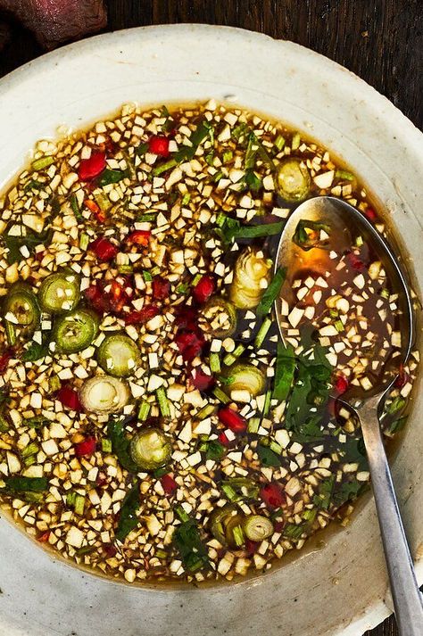 This sweet, sour, and pungent Laotian dipping sauce from 2020 F&W Best New Chef Donny Sirisavath gets a kick of heat from Thai chiles, ginger, and garlic balanced by bright, fresh lime juice.#sauces #condiments Sauces For Vegetables, Sweet Chili Lime Sauce, Thai Dipping Sauce Recipes, Cambodian Food Recipes, Vietnamese Dipping Sauce Recipes, Cambodian Steak Dipping Sauce, Laotian Dipping Sauce, Laotian Food, Thai Sweet Chilli Sauce Recipe