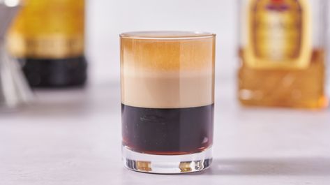 Look beyond the name and devour this delicious, layered, and oh-so potent shooter. Duck Fart Cocktail, Yummy Shots, Baileys Irish Cream Coffee, Irish Cream Coffee, Shots Alcohol, Irish Cream Liqueur, Duck Bill, Happy Hour Drinks, Baileys Irish