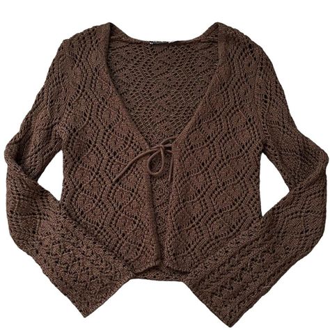 🤎 Y2K Tie Front Crochet Cardigan 🤎

Size M, great... - Depop Crochet Tie Cardigan Outfit, Tie Cardigan, Tie Front Crochet Cardigan, Crotchet Tie Front Top, Spring Brown Crochet Cardigan, Y2k Crochet Mesh Cardigan, Y2k Cardigan, Cardigan Y2k, Greece Outfit