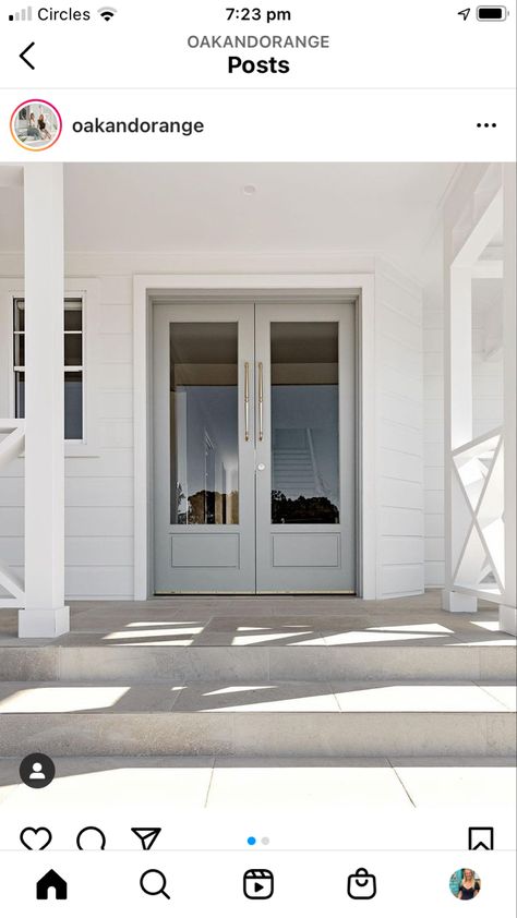 Hamptons Entryway, Hamptons Entry, Hampton Exterior, Modern Hampton, Coastal Hamptons, Farmhouse Doors, Double Entry Doors, 4 Bedroom House Plans, Timber Door