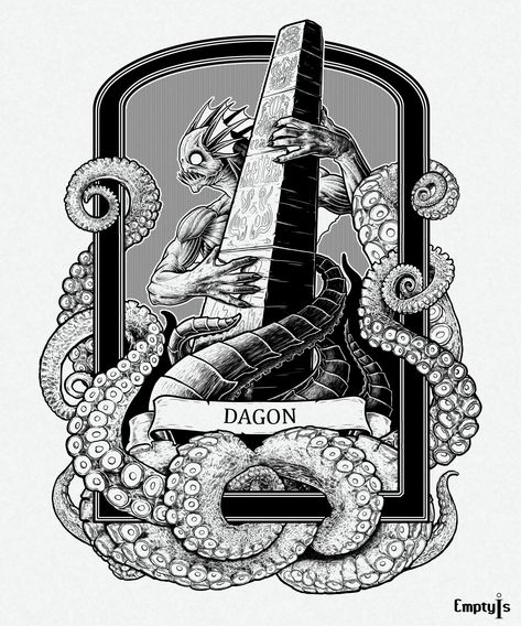 Dagon, Sandro Fazlinovic on ArtStation at https://www.artstation.com/artwork/D5vDY9 Hp Lovecraft Dagon, Hp Lovecraft Tattoo, Dagon Lovecraft, Cthulhu Tattoo, Lovecraft Monsters, Elder Gods, Cthulhu Fhtagn, Lovecraft Art, Cthulhu Art