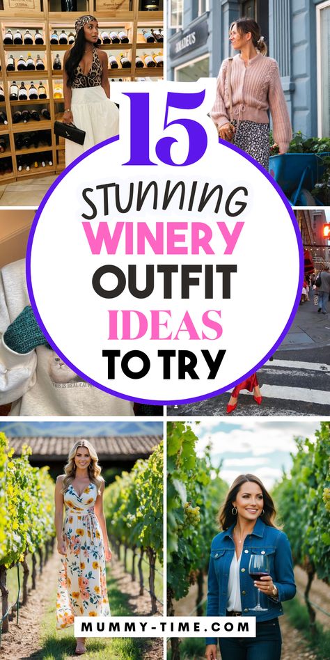 Looking for winery outfit inspiration? 🍷✨ Check out these beautiful ideas perfect for any wine-tasting event. From elegant dresses to casual chic looks, find your perfect outfit for a day at the vineyard. Don’t forget to save this pin for your next winery visit! 📌 Vineyard Tour Outfit, Winery Tour Outfit Fall, Winter Wine Tasting Outfit Classy, Outfit For Winery Wine Tasting, Cute Winery Outfits Summer, Wine Tasting Outfit Summer Casual, What To Wear To A Winery, Winery Outfit Winter Wine Tasting, Napa Wine Tasting Outfit