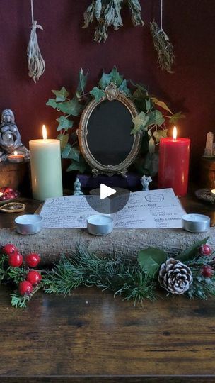 Yule Wicca, Yule Altar, Blessed Yule, The Wheel Of The Year, The Green Man, Wheel Of The Year, Three Candles, Yule Log, Holly Berries