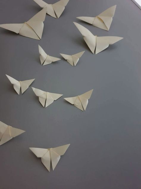 Butterfly Effect Wall Art with Homemade Paper Origami #idea #ideas #effect #art #home #house #decoration Origami Butterfly Aesthetic, Butterfly Art Ideas, Origami Decoration Wall, Origami Idea, Origami Box With Lid, Homemade Paper, Origami Decoration, Origami Envelope, Origami Butterfly