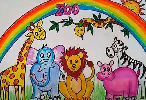 How to draw a Zoo Step by Step Zoo Drawing For Kids Easy, Zoo Animals For Kids, Zoo Drawing, Zoo Project, Drawing Instructions, English Activities For Kids, Pink Pens, Draw Two, Pointed Ears