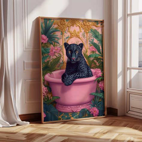 Maximalist Bathroom, Bathroom Drawing, Wall Art Black, Funky Furniture, Barbie Dream, Barbie Dream House, Toddler Room, Black Leopard, Wild Animal