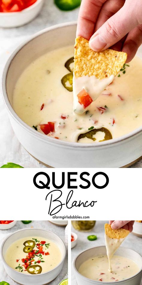 Homemade Queso Blanco, Warm Cheese Dip, Hot Cheese Dip, Crockpot Queso, Queso Blanco Recipe, Homemade Queso, Recipes By Ingredients, Sausage Patties, Thanksgiving Food Sides