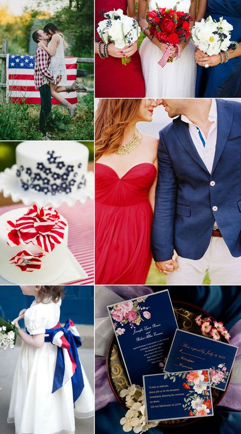 4th of July inspired wedding ideas July 4 Wedding Ideas, July 4th Wedding Ideas, Red White Blue Wedding Theme, Fourth Of July Wedding Ideas, July 4 Wedding, Red White And Blue Wedding Theme, Americana Wedding Theme, Patriotic Wedding Ideas, Red White And Blue Wedding Arch