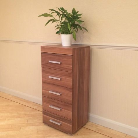 BASIC FREE eBay Template by Finest Design Walnut Effect Tall Boy Chest of 5 Drawers Bedroom Furniture - Narrow Slim Draw PERTH Tall Boy Chest of Drawe... Check more at https://graysonchambers.co.uk/product/walnut-effect-tall-boy-chest-of-5-drawers-bedroom-furniture-narrow-slim-draw/ Apartment Therapy Living Room, Slim Bedside Table, Small Bedroom Layout, Bedside Furniture, Led House, Drawers Bedroom, Bedroom Drawers, Tall Boy, Tall Boys