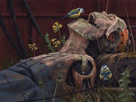 Simon Stålenhag - things from the flood - Imgur Simon Stalenhag, Human Hybrid, Hur Man Målar, Science Fiction Art, Contemporary Abstract Art, Art Et Illustration, Random Art, A4 Poster, Bird Pictures