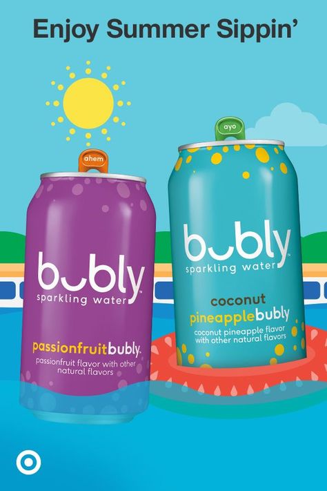 Add delicious chill to your summer lounging with bubly sparkling water. No calories, no sweeteners, all smiles. Find it at Target. Bubly Sparkling Water, Summer Lounge, Grocery Foods, Enjoy Summer, Sparkling Water, All Smiles, Natural Flavors, Grocery Store, Find It