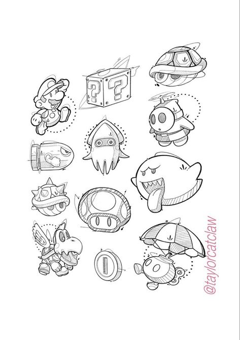 Mario Art Tattoo, Gamer Flash Tattoo, Super Mario Flash Tattoo, Colour Flash Tattoo, Pokemon Flash Sheet, Cartoon Flash Sheet, Mario Flash Tattoo, Pokemon Black And White Tattoo, Nintendo Flash Tattoo