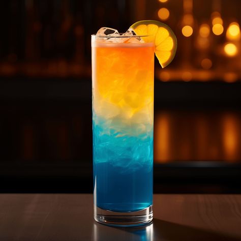 Blue Booty Cocktail Recipe - The Blue Booty cocktail is a delightful fusion of sweet and tangy flavors, with a robust kick from the combination of white and dark rums. The Malibu Rum adds a smooth coconut undertone, while the blue curaçao imparts a citrusy orange note that complements the tropical pineapple and orange juices. It's a strong yet balanced drink with a fruity and refreshing taste. Blue And Orange Drink, Screwball Cocktail Recipe, Orange And Blue Cocktail, Malibu Rum Shots, Blue Curacao Cocktails, Interesting Cocktails, Orange Drink, Coconut Drink, Blue Drink