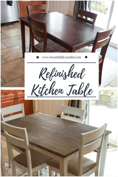 Kitchen Table Refinish, Bjursta Table, Refurbished Kitchen Tables, Refurbished Table, Kitchen Table And Chairs, Painted Kitchen Tables, Dining Table Makeover, Diy Kitchen Table, Kitchen Table Makeover