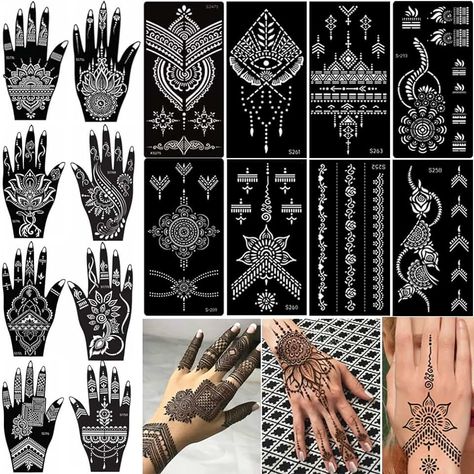 Best 16-Sheet Henna Tattoo Kit with Reusable Stencils for Stunning Body Art Hands Tattoo, Henna Tattoo Kit, Tattoo Temporary, Henna Paste, Tattoo Templates, Reusable Stencils, Tattoo Stencil, Tattoo Sticker, Henna Art