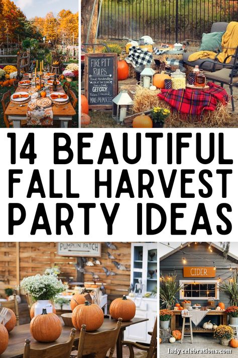 14 Beautiful Fall Harvest Party Ideas Harvest Event Ideas, Family Harvest Party, Simple Fall Festival Decorations, Goodbye Summer Hello Fall Party, Fall Barn Party Ideas, Fall Themed Outdoor Party, Hosting A Fall Party, Apple Festival Ideas, Teen Fall Party