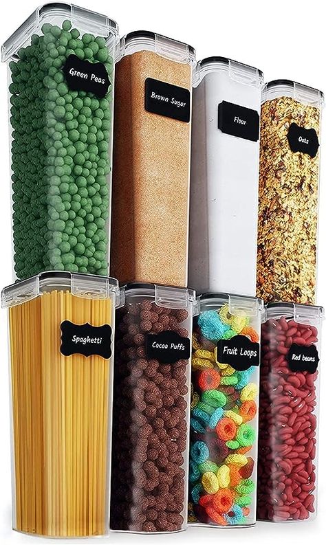 Chef's Path Airtight Food Storage Containers (Set of 8 Tall/2.8 L Each) for Kitchen & Pantry Organization - Ideal for Pasta, Cereal & Flour - Plastic Kitchen Storage Containers

Elegant same size containers - Give your kitchen or pantry an upgrade with our 8 elegant same size air-tight containers. Each one has a 2.8-liter capacity (2.46 QT/ 11.83 cups/ 0.74 gallons). Your kitchen will never look the same again

Brand	Chef's Path
Color	Pack of 8 - Black 2.8 L Black
Material	Plastic Large Food Storage Containers, Sugar Storage, Sugar Container, Kitchen Storage Boxes, Dry Food Storage, Airtight Storage, Plastic Canisters, Food Storage Container Set, Airtight Food Storage