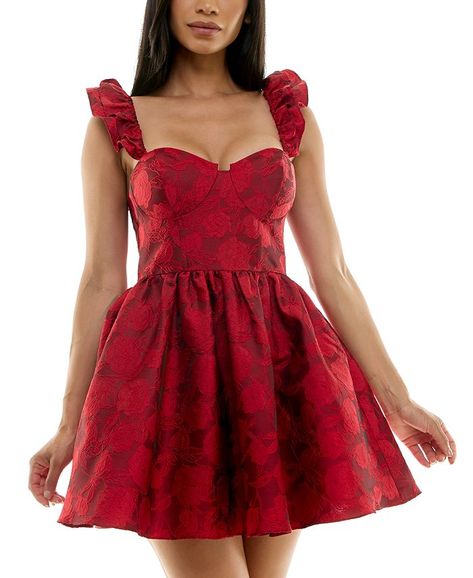 B Darlin Juniors' Floral-Jacquard Fit & Flare Dress - Macy's Floral Hoco Dress, Macys Dresses, Red Hoco, Macy Dresses, Hoco Dress, Dark Fashion, Fall Shopping, Cute Fits, Fit Flare Dress