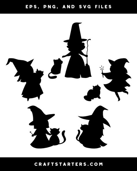 Cute Witch and Cat Silhouette Clip Art Witch And Cat, Animal Clip Art, Witch Silhouette, Cricut Svgs, Cute Witch, Cricut Halloween, Silhouette Clip Art, Witch Cat, Cat Silhouette