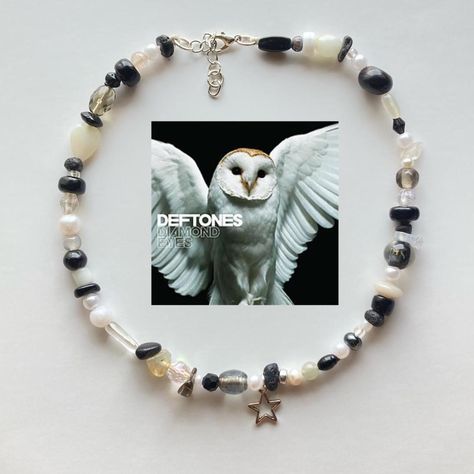 Deftones inspired necklace * Handmade :) #deftones... - Depop Deftones Necklace, Deftones Bracelet, Depop Jewelry, Bracelet Grunge, Kandi Bracelets, Grunge Fairy, Diamond Eyes, Beads Bracelet Design, Inspired Necklace