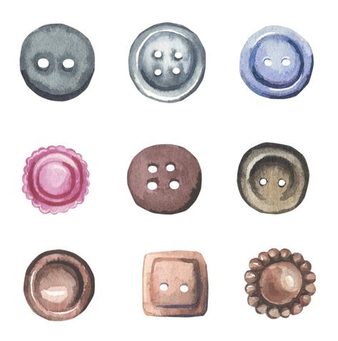 Watercolor buttons collection. Premium V... | Premium Vector #Freepik #vector #watercolor Different Types Of Buttons, Button Drawing Art, Button Fashion Design, Buttons Tattoo, Button Sketch, Button Reference, Buttons Illustration, Button Drawing, Button Painting