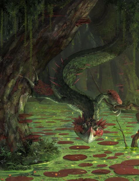 Swamp Witch Character Design, Swamp Dragon, Swamp Monster Art, Fantasy Swamp, Swamp Animals, Swamp Art, Forest Dragon, Swamp Monster, Swamp Creature