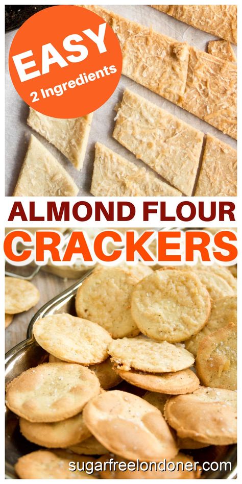 My easy, crispy almond crackers are great with dips and the perfect accompaniment to a cheeseboard. They are gluten free, naturally low carb and use only 2 basic ingredients! Almond Crackers, Almond Flour Crackers, Easy Low Carb Snacks, Bread Alternatives, Paleo Recipe, Keto Vegan, Gluten Free Egg Free, Keto Friendly Desserts, Keto Brownies