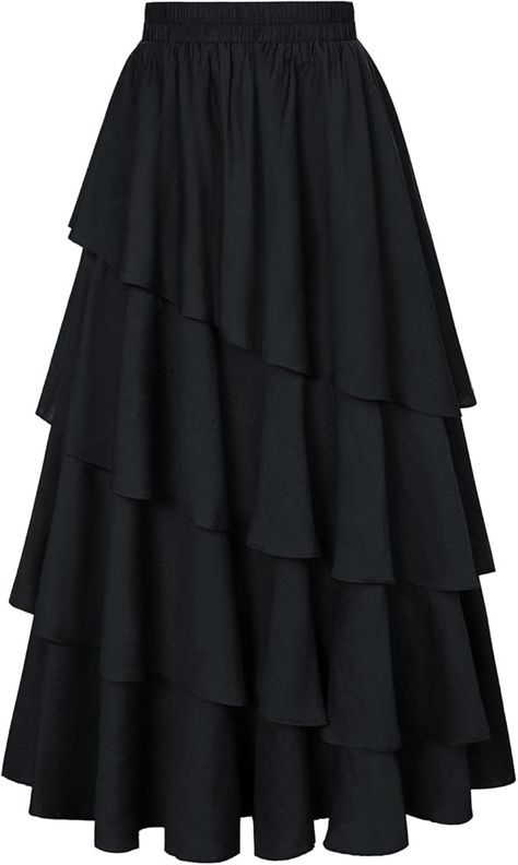 Scarlet Darkness Women Long Maxi Skirt Renaissance Elastic Waist Tiered Ruffled Skirts, Black, L : Amazon.co.uk: Fashion Black Skirt With Ruffles, Ruffle Skirt Long, Scarlet Darkness, Ruffled Skirts, Long Tiered Skirt, Black Ruffle Skirt, Womens Maxi Skirts, Long Maxi Skirts, Long Skirts