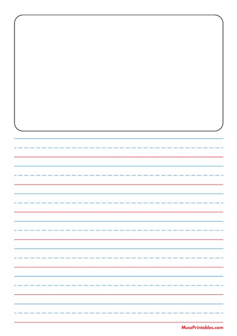 Printable Blue and Red Story Handwriting Paper (5/8-inch Portrait) for A4 Paper. Free download at https://museprintables.com/download/paper/blue-and-red-story-handwriting-paper-5-8-inch-portrait-a4/ Primary Lined Paper Free Printable, Handwriting Paper Printable, Handwriting Paper Kindergarten, Teaching Prepositions, Kindergarten Writing Paper, Portrait Template, Handwriting Practice Paper, Writing Paper Template, Handwriting Lines