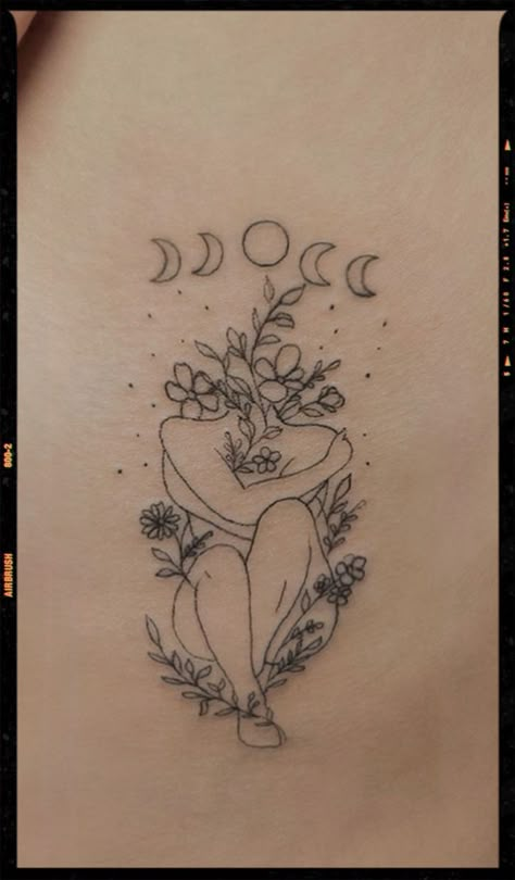 Back Tattoo Women Healing, Big Body Tattoo, Woman Hugging Self Tattoo, Self Love Hugging Tattoo, Meaningful Mexican Tattoo, Self Hugging Tattoo, Self Love Growth Tattoo, Plus Size Self Love Tattoo, Hugging Myself Tattoo