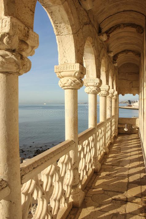 Balcony in manueline style. Belem Tower. Lisbon . Portugal. Detail of a balcony in the Torre de Belem. Lisbon. Portugal royalty free stock photos Belem Lisbon, Belem Portugal, Belem Tower, Pirate Character, Exterior Facade, Deco Studio, Sore Eyes, Belem, Lisbon Portugal