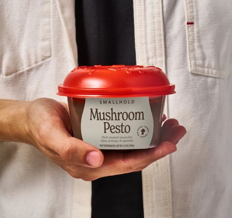 Add Some Cottagecore Cuteness to Your Kitchen with This Cheeky Mushroom Pesto | Dieline - Design, Branding & Packaging Inspiration Mushroom Pesto, Pesto Uses, Cottagecore Kitchen, Smart Packaging, Cottagecore Mushroom, Pasta Pizza, Beer Packaging, Packaged Food, Food Packaging Design