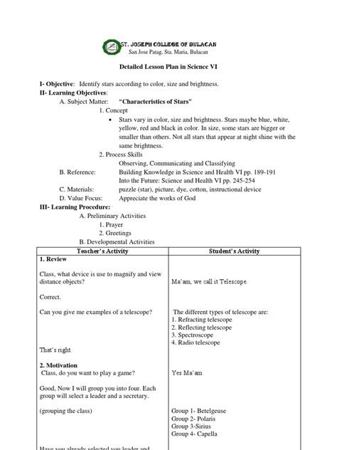 Lesson Plan #3: Characteristics of Stars Filipino Lesson, Lesson Plan In Filipino, Grade 1 Lesson Plan, Essay Starters, Education Goals, Lesson Plan Examples, Lesson Plan Sample, Fun Worksheets For Kids, Science Lesson