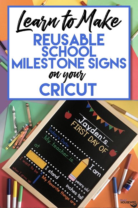 Learn to make these first day of school signs to celebrate the new milestone in your child's life! My step by step tutorial shows you how to make these colorful, customizable chalkboards you can reuse year after year. The how to guide even includes a FREE SVG/DXF/PDF file for you to download! Cricut First Day Of School Sign, Back To School Signs 1st Day Diy, Diy First Day Of School Sign, Diy Back To School Signs, Adoption Shirts, Daycare Signs, First Day Of School Signs, Cricut Svgs, Fun Graphics