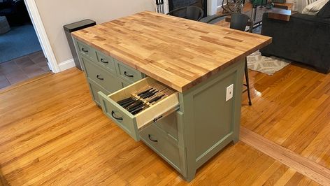 Island Workbench, Mdf Trim, Custom Kitchen Island, Island Table, Island Countertops, Serving Trays With Handles, Island With Seating, Kitchen Island Design, Bar Seating