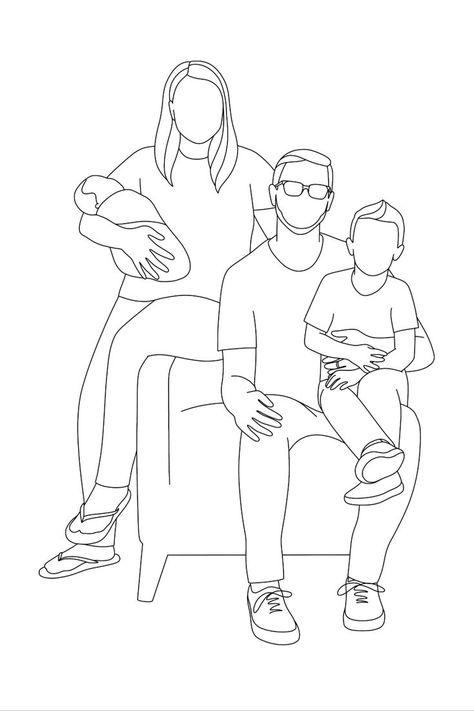 Mood Dp, Portrait Line Drawing, Minimal Sketch, Family Portrait Drawing, Art Mothers Day, Minimal Illustration, Kids Illustration, Family Drawing