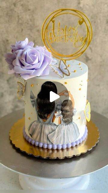 Mother Daughter Cake Design, Edible Ink Printer, 2 Layer Cakes, Cake Artist, Mango Chunks, Cute Cake, Edible Ink, Cake Designs Birthday, Vanilla Buttercream